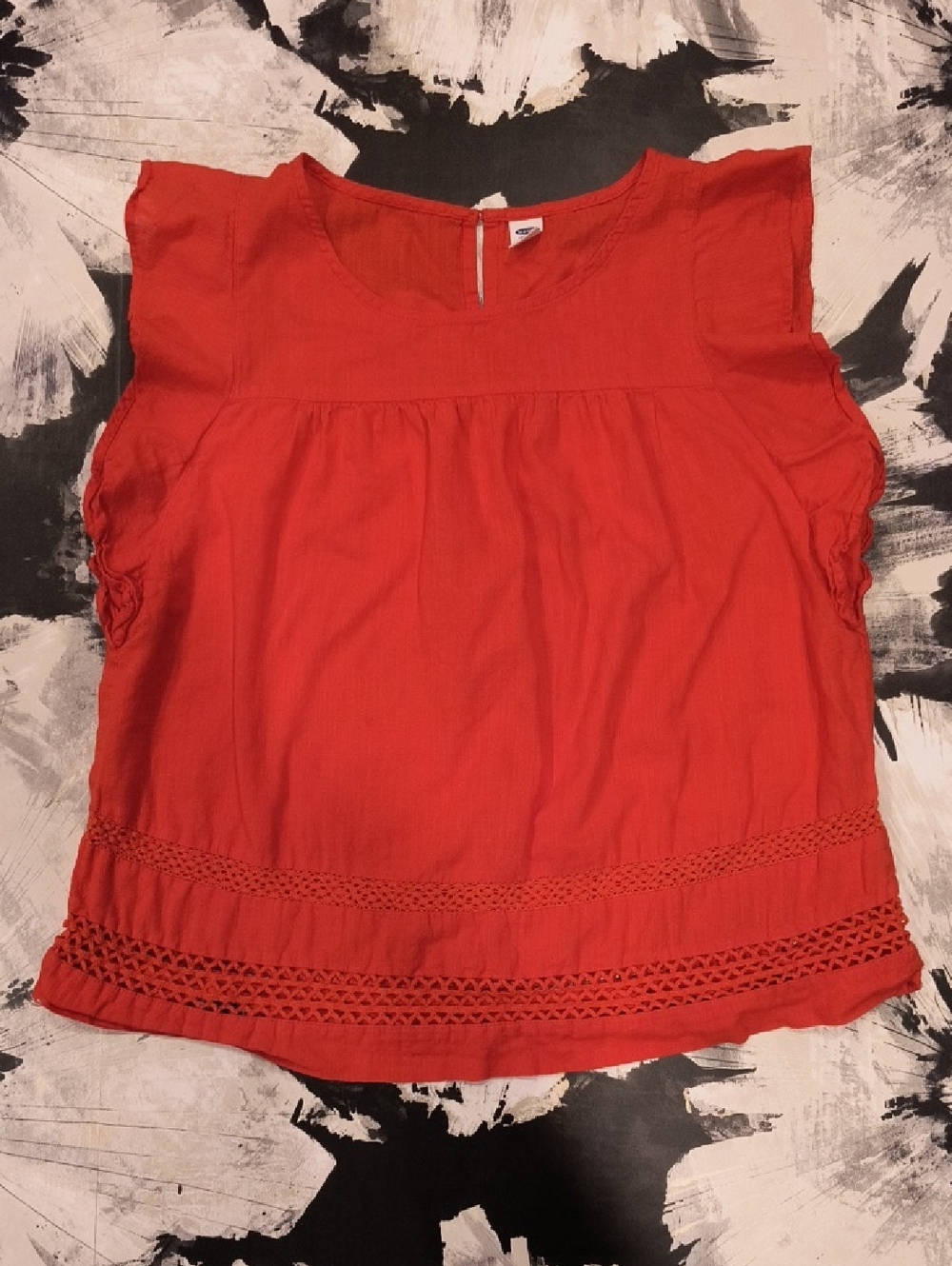 Old Navy Orange/Red Flutter Sleeve Blouse